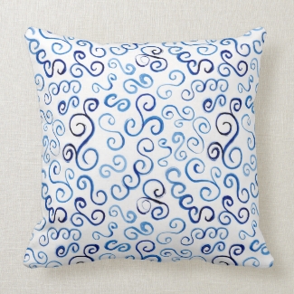 Whimsical Prussian Blue Watercolor Curves