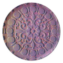 Whimsical Purple and gold embossed floral. plates