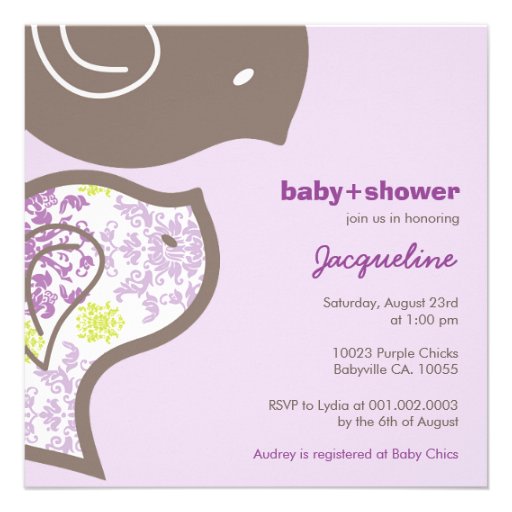 Whimsical Purple Damask Chicks Baby Shower Invite