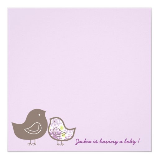 Whimsical Purple Damask Chicks Baby Shower Invite