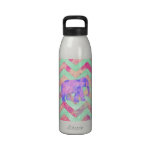 Whimsical Purple Elephant Mint Green Pink Chevron Reusable Water Bottles