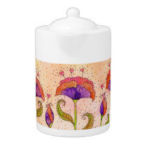 Whimsical Purple Flowers with Heart Stamens teapots
