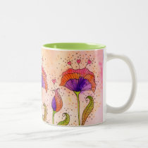 Whimsical Purple Flowers with Heart Stamens mugs
