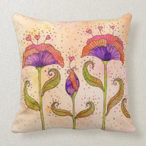 Whimsical Purple Flowers with Heart Stamens pillows