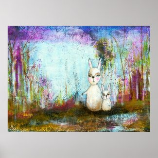 Whimsical Rabbits Abstract Art Original Painting Posters