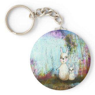 Whimsical Rabbits Abstract Art Painting Key Chains