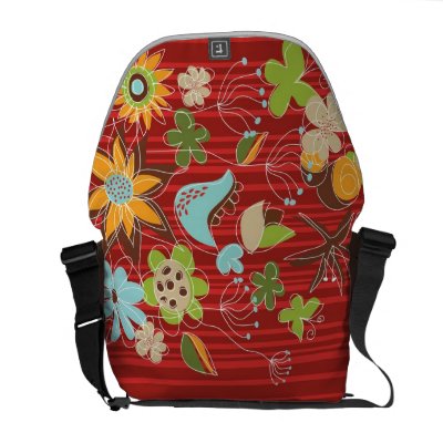 Whimsical Red Floral Garden Flowers Nature Art Bag Courier Bags
