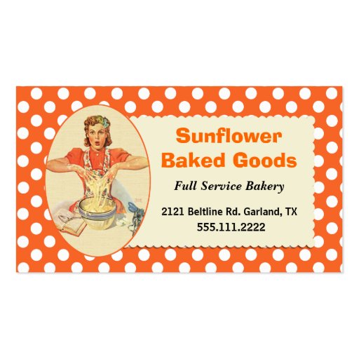 Whimsical Retro Polka Dot Bakery Business Card (front side)