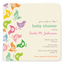 Whimsical Retro Rainbow Chicks Baby Shower Invite