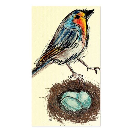 Whimsical Robin with Nest & Eggs Business Card
