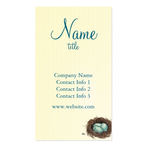 Whimsical Robin with Nest & Eggs Business Card (back side)