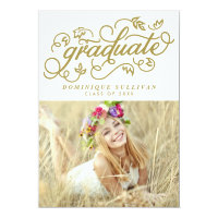 Whimsical Script | Gold Photo Graduation Card