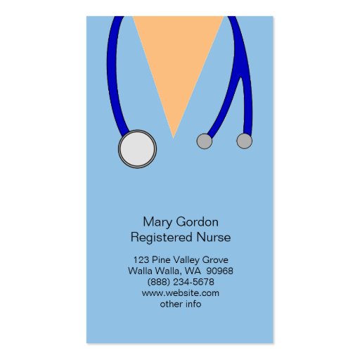 Whimsical Scrubs and Stethoscope Registered Nurse Business Card Template (back side)