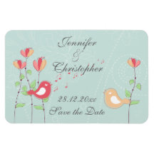 Whimsical Singing Birds with Flowers Save the Date Rectangle Magnet