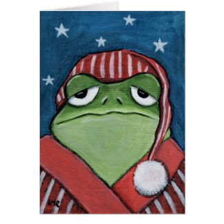 Whimsical Sleepy Frog in Nightcap - Frog Art Card card