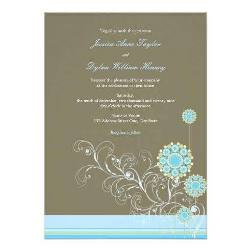 Whimsical Snow Flower Swirls Blue Wedding Invite