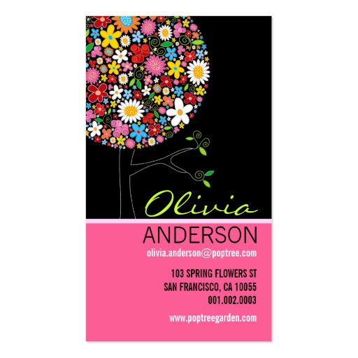 Whimsical Spring Flowers Colorful Pop Tree Nature Business Cards (front side)