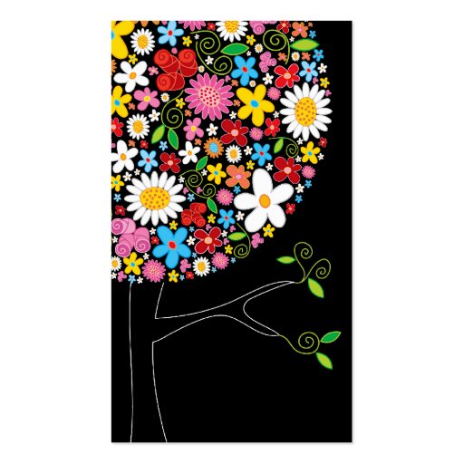 Whimsical Spring Flowers Colorful Pop Tree Nature Business Cards (back side)
