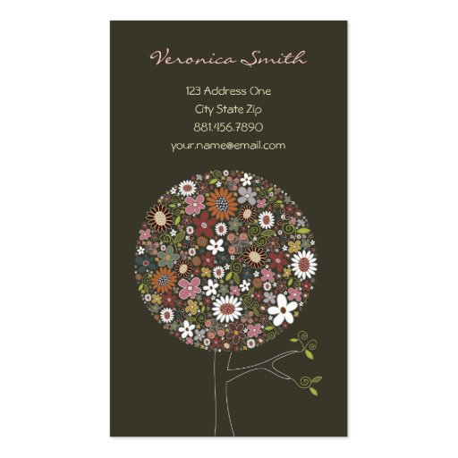 Whimsical Spring Flowers Colorful Pop Tree Nature Business Cards (front side)