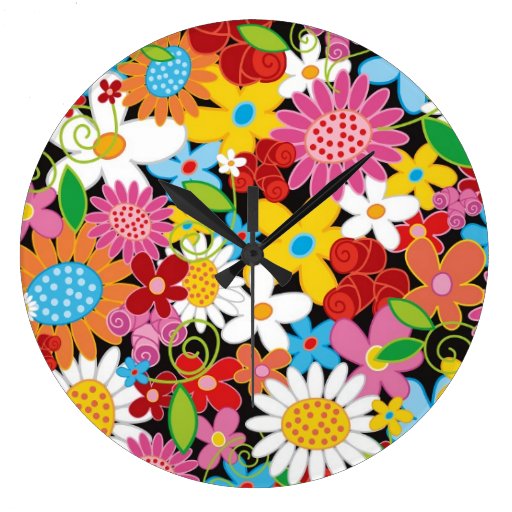 Whimsical Spring Flowers Garden Floral Wall Clock