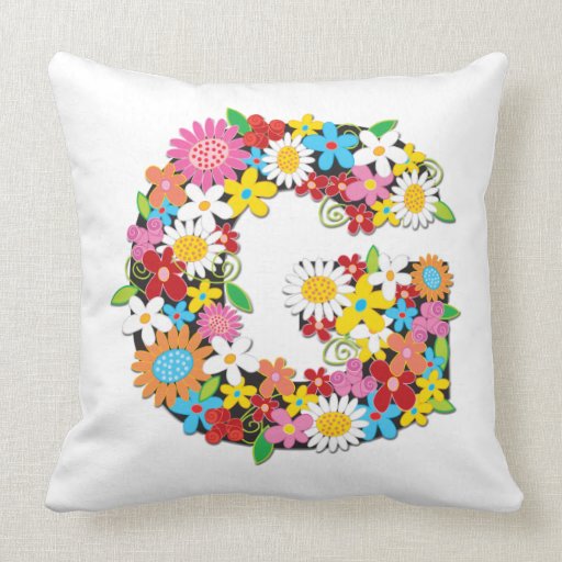 Whimsical Spring Flowers Garden Monogram Pillow