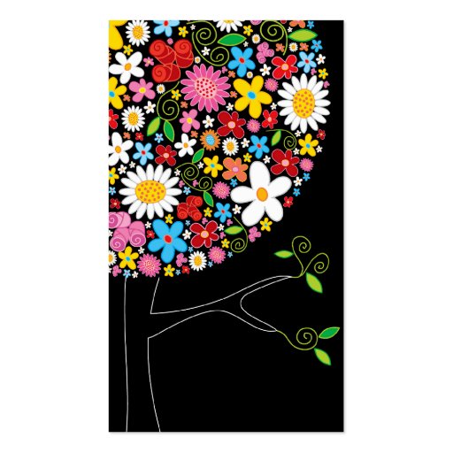 Whimsical Spring Flowers Pop Tree Colorful Nature Business Card (back side)