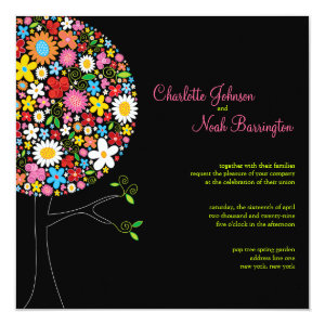 Whimsical Spring Flowers Pop Tree Wedding Invite Custom Announcement