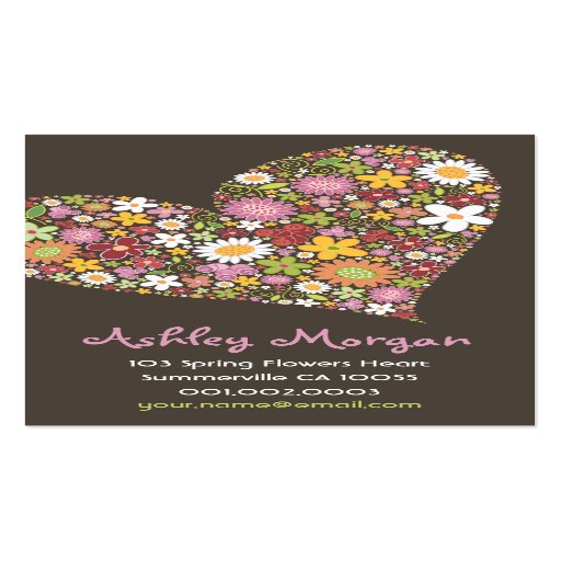 Whimsical Spring Flowers Valentine Heart Love Business Card Template