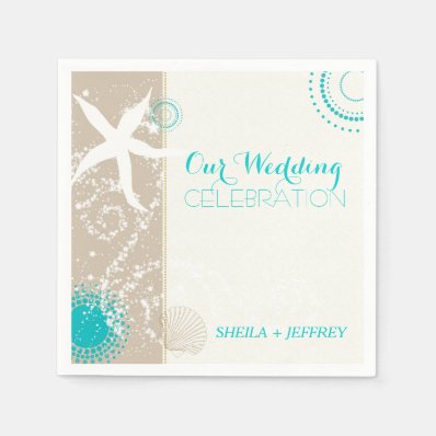Whimsical Starfish + Beach Sand Wedding Napkin