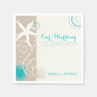 Whimsical Starfish + Beach Sand Wedding Napkins Disposable Napkin
