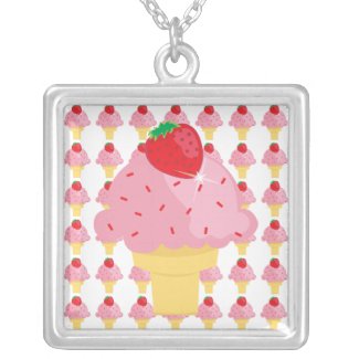 Whimsical Strawberry Ice Cream Cone Necklace necklace