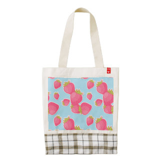 Whimsical Strawberry Pattern on Blue Zazzle HEART Tote Bag