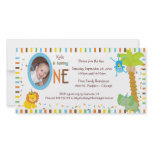 Whimsical Stripes And Animals First Birthday Photo Card