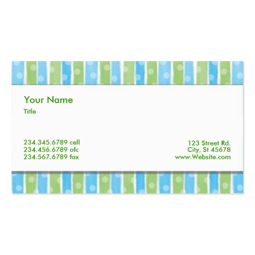Whimsical Stripes business card blue green 2 (back side)