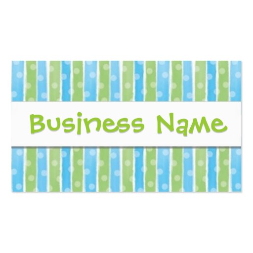 Whimsical Stripes business card blue green 2