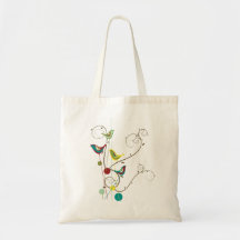 Whimsical Summer Birds Swirls Modern Nature Vines Canvas Bag