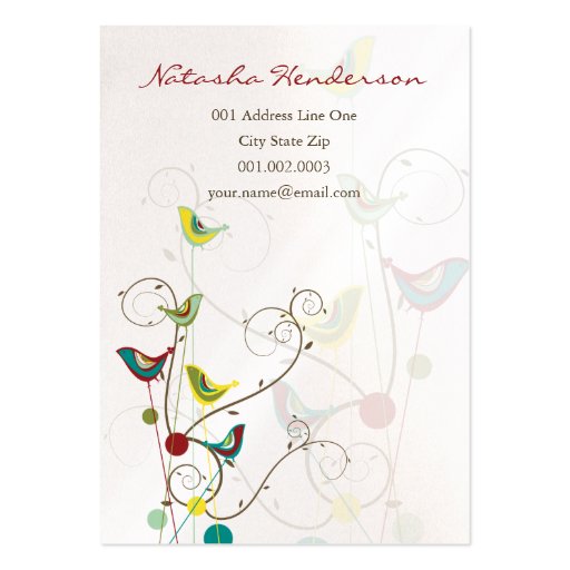 Whimsical Summer Birds Swirls Modern Nature Vines Business Card Templates (front side)