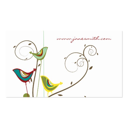 Whimsical Summer Birds Swirls Modern Nature Vines Business Card (back side)