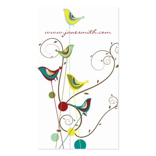 Whimsical Summer Birds Swirls Modern Nature Vines Business Cards (back side)