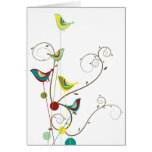 Whimsical Summer Birds Swirls Modern Nature Vines Card