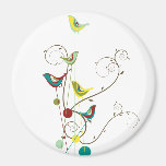 Whimsical Summer Birds Swirls Modern Nature Vines Fridge Magnets
