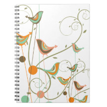 Whimsical Summer Birds Swirls Modern Nature Vines Notebooks