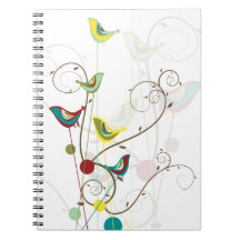 Whimsical Summer Birds Swirls Modern Nature Vines Note Book