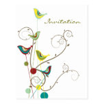 Whimsical Summer Birds Swirls Modern Nature Vines Post Card