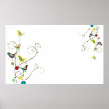 Whimsical Summer Birds Swirls Modern Nature Vines Posters