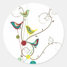 Whimsical Summer Birds Swirls Modern Nature Vines Round Stickers