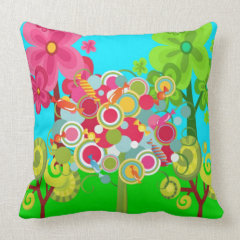 Whimsical Summer Lollipop Tree Colorful Forest Throw Pillows