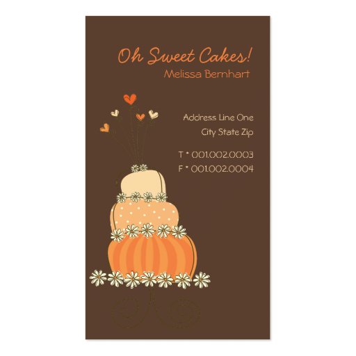 Whimsical Sweet Peach Orange Wedding Birthday Cake Business Card Templates (front side)