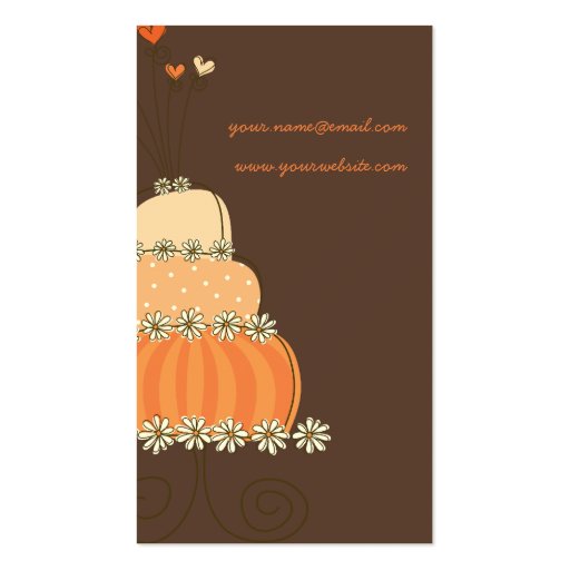 Whimsical Sweet Peach Orange Wedding Birthday Cake Business Card Templates (back side)