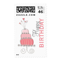 Whimsical Sweet Pink Cake Birthday Custom Stamps